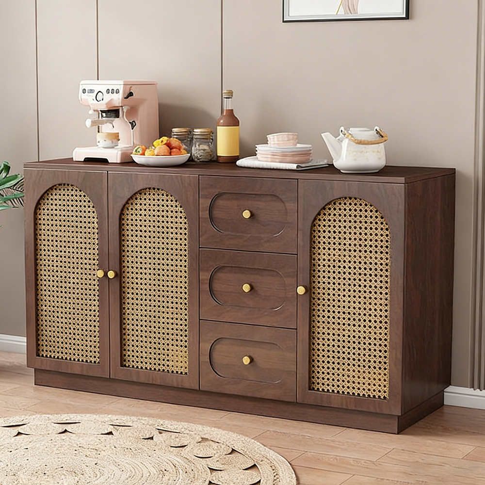 빈티지 수납서랍장 장식장 홈카페 예쁜 식기장 주방 오븐 렌지대 선반장, 다크 브라운(A)+서랍 383,000원