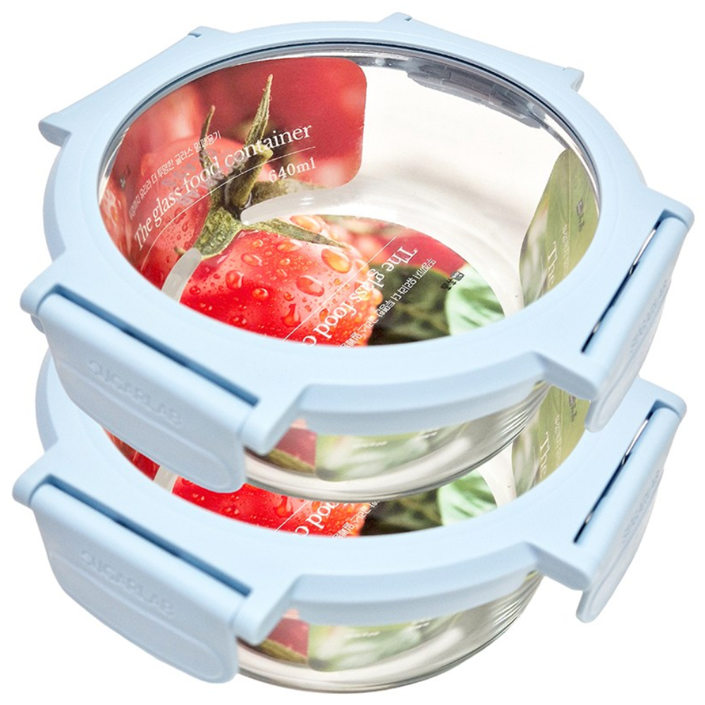 휴홈 더 투명한 바이오 글라스 유리 밀폐용기 원형 4종, 640ml, 2개 14,800원