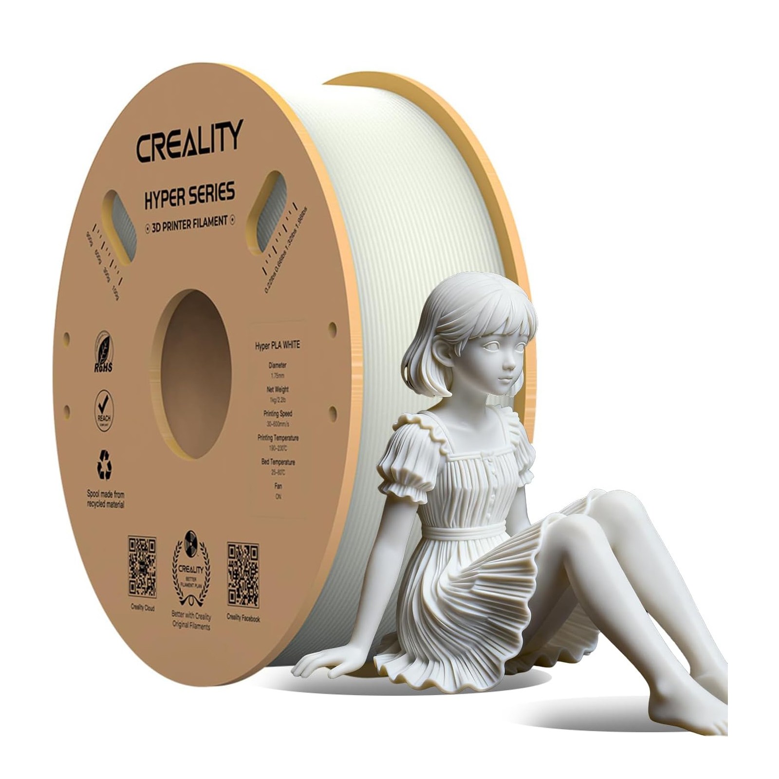 크리얼리티 CREALITY Hyper PLA 3D 프린터 고속 프린팅 소모품 소모품 부품 1.75mm, 흰색 19,560원