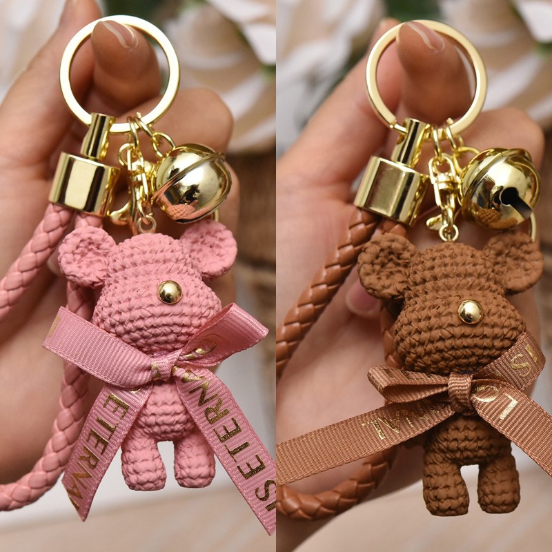 올리브파티 곰돌이 니트 베어 키링 열쇠고리, 핑크+브라운, 1세트 8,900원