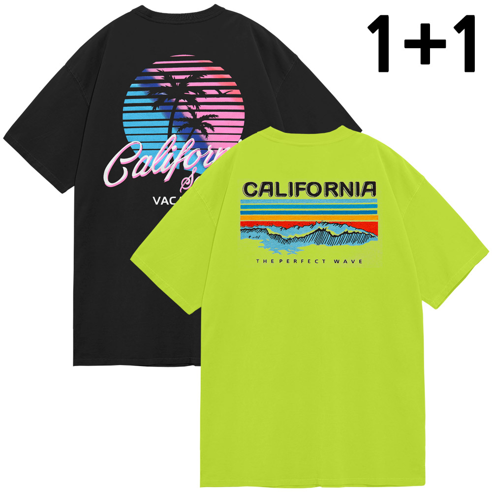 엠제이스타 1+1 세트 5부 오버핏 베케이션 워터웨이브 반팔티 남성 남자 반팔 티셔츠 남녀공용 남성용 여름 면티 레터링 백프린트 나염 33,900원