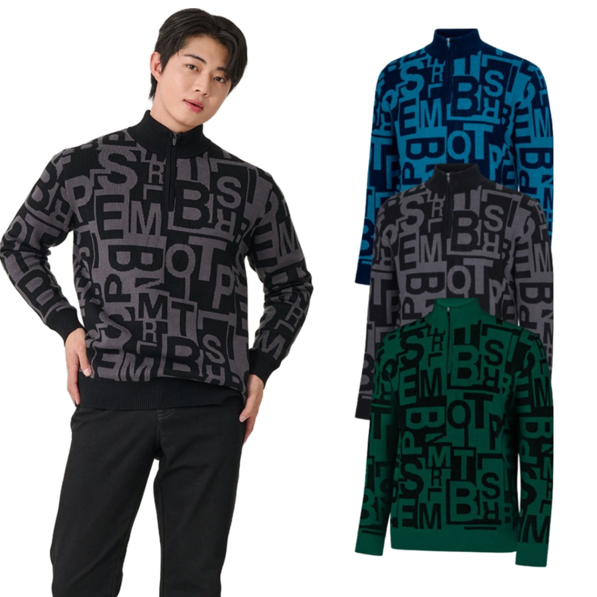 빌트모아 남성 골프웨어 로고 방풍 안감 반집업 니트 스웨터 79,000원