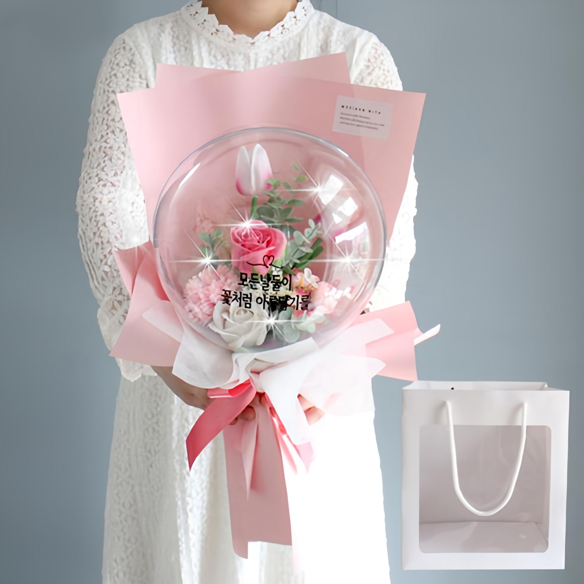 모리앤 조화 비누꽃 조명 레터링 풍선꽃다발 + 쇼핑백, 봄봄핑크, 1개 31,200원