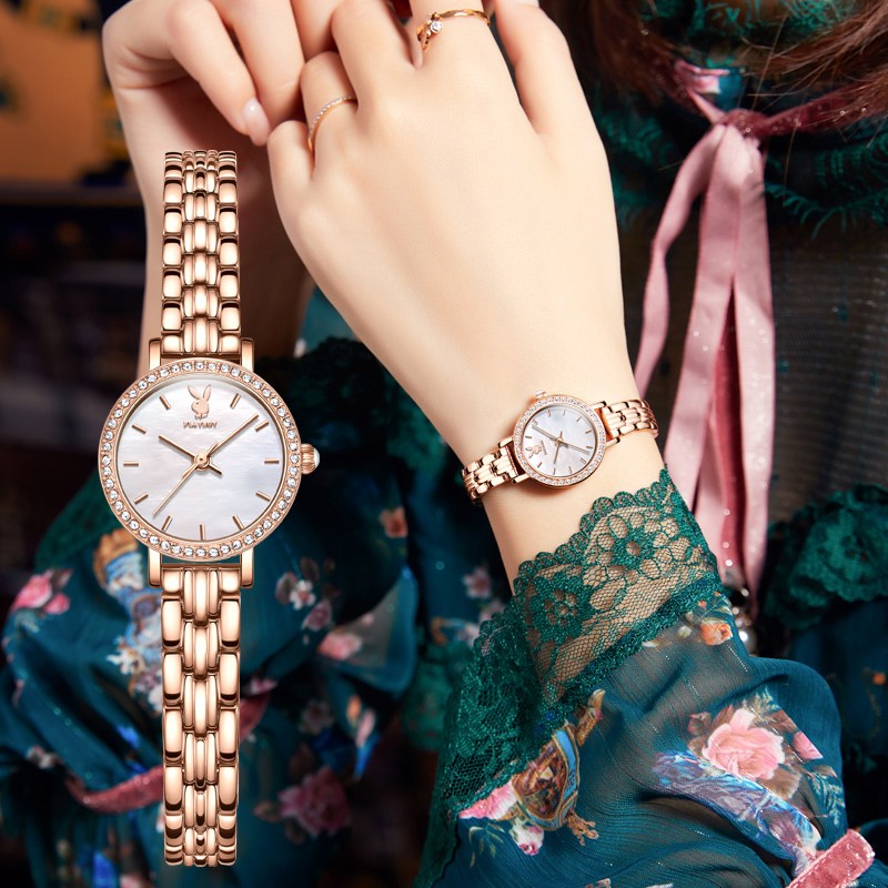 PLAYBOY 플레이보이 여성 손목시계 명품 감성 슬림 메탈 스트랩 크리스탈 포인트 데일리 패션 시계 방수 데이트표시 선물용 추천 80,600원