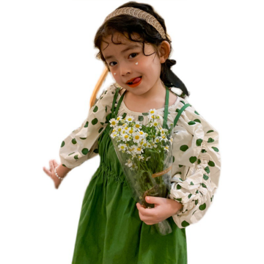 오렌지다몸 여아용 도트셔링 블라우스 원피스 세트 27,500원