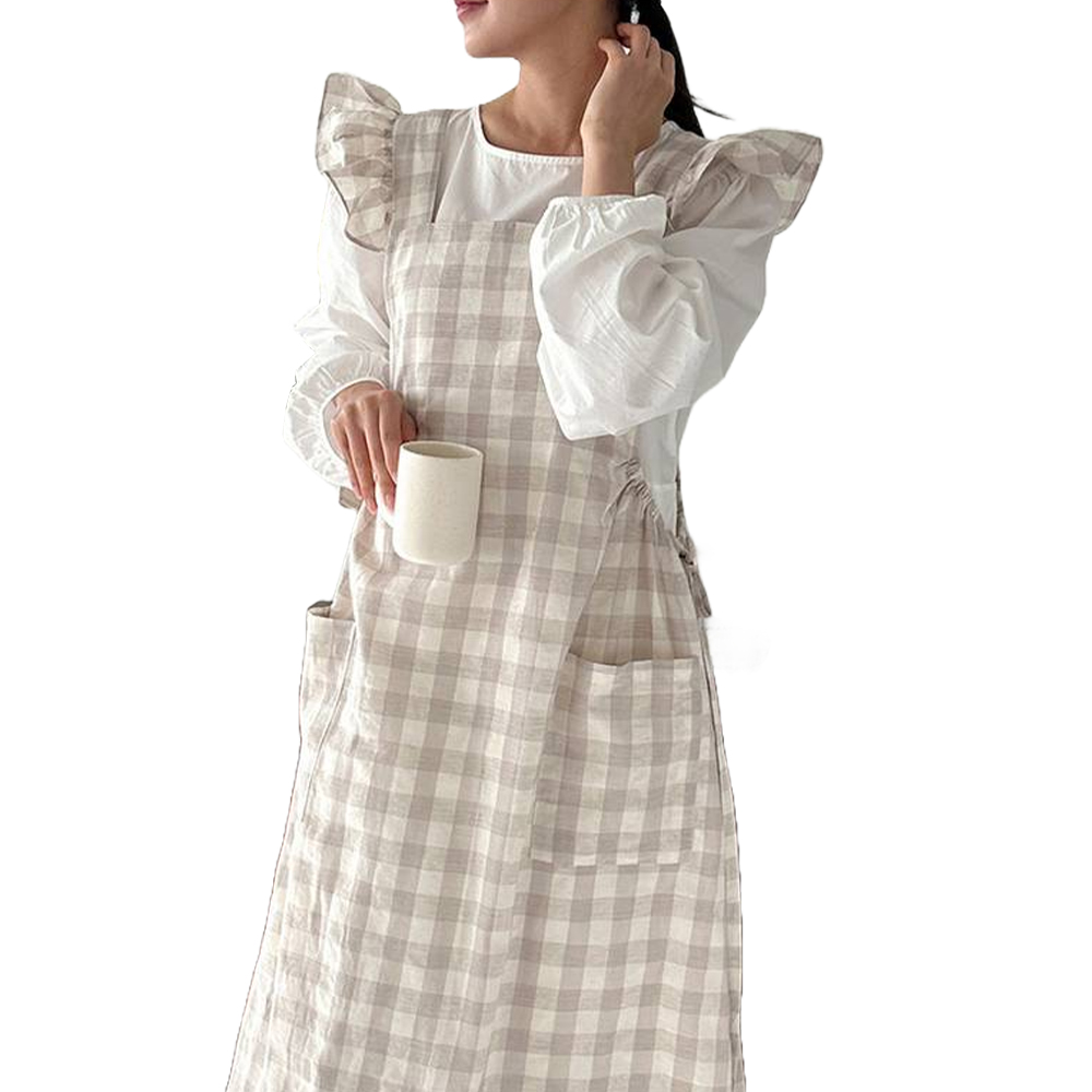 까사베르데 디브 프릴 포켓 에이프런 롱앞치마, 내추럴체크, 1개 52,790원