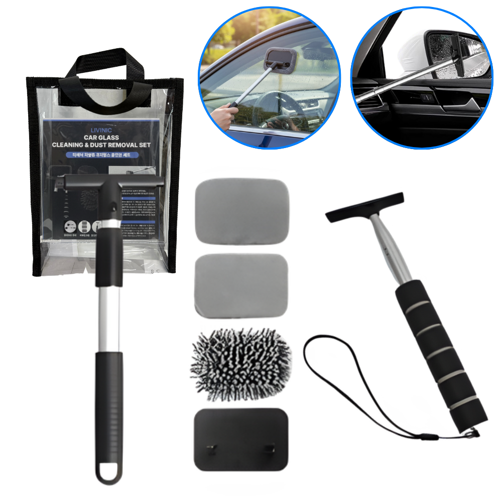 리비닉 차량용 길이조절 유리닦이 먼지털이 올인원 세트, 밀대 +  극세사패드 + 스퀴지 + 전용보관백  포함  6종 패키지 18,800원