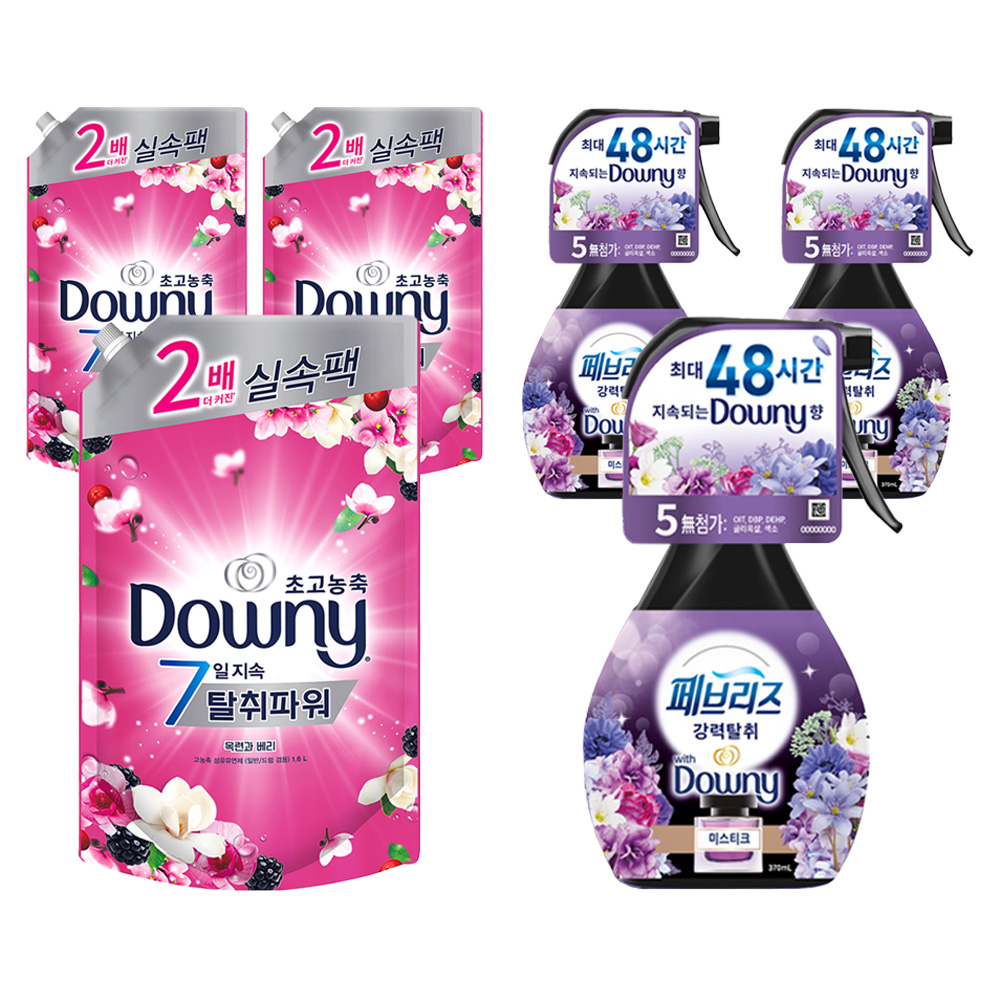 다우니 탈취파워 초고농축 섬유유연제 목련과베리 리필 1.6L 3p + 페브리즈 섬유탈취제 강력탈취 미스티크 본품 370ml 3p 세트 38,890원