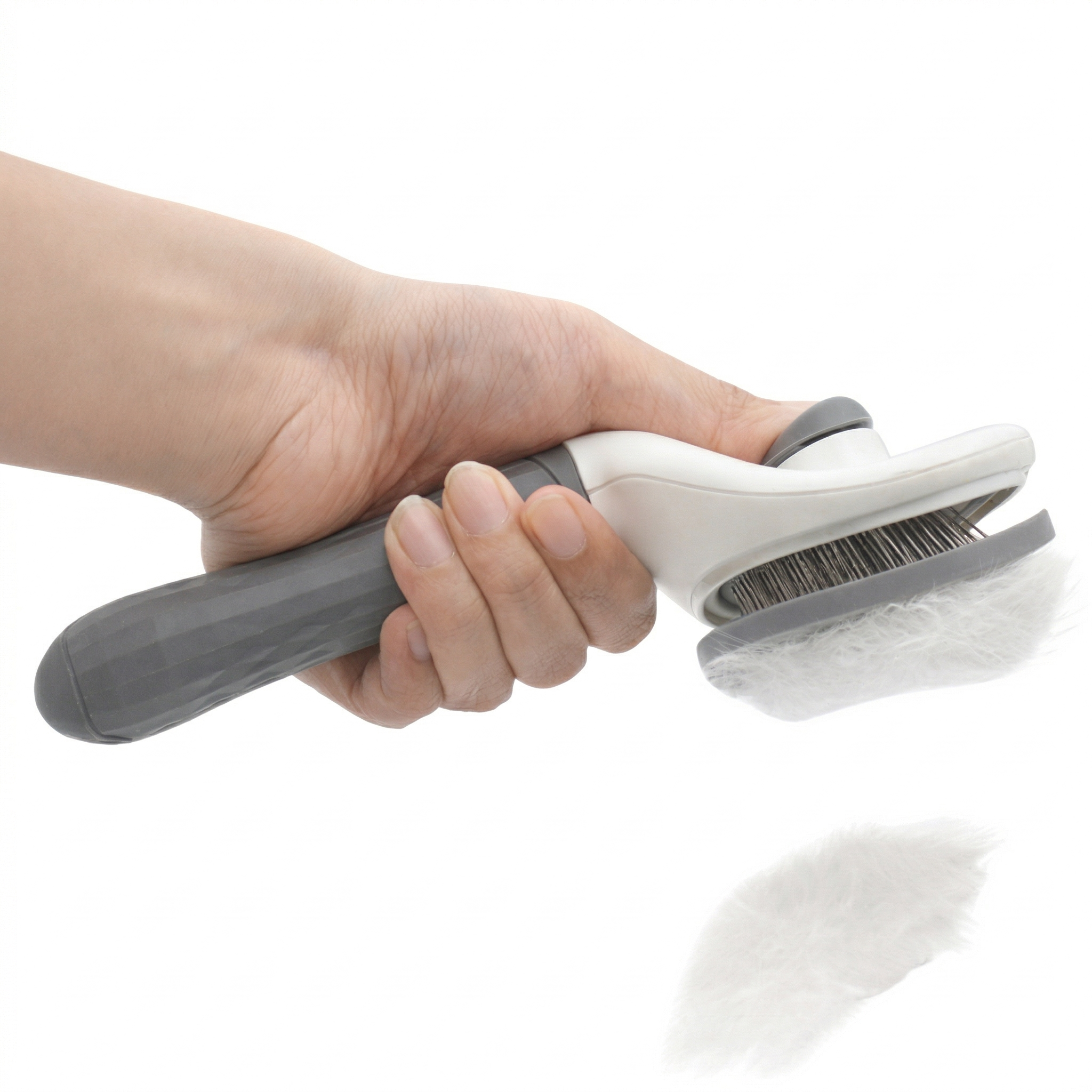 히로비 반려동물 슬리커 브러쉬 자동 털제거 원터치 강아지 고양이 미용 빗 중형 대형견, 1개, 화이트 그레이 20,000원