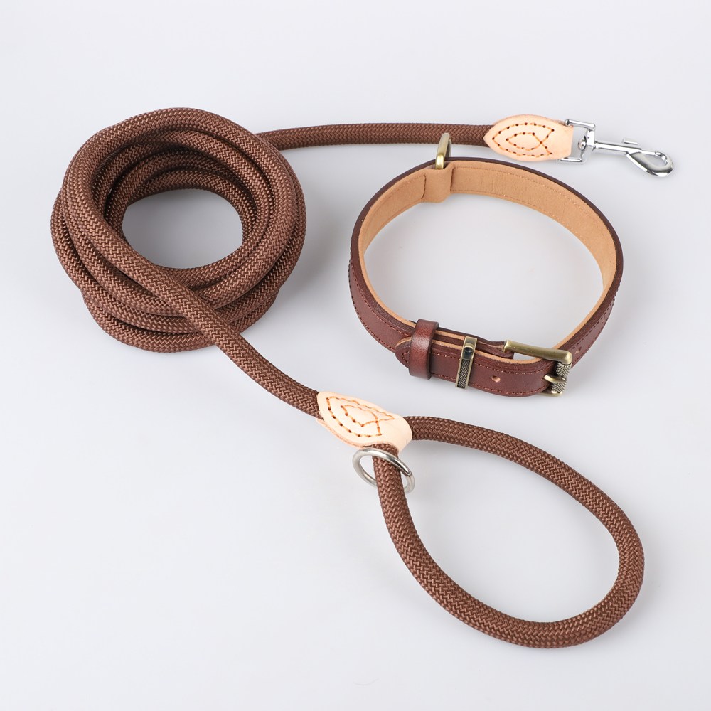 모즈펫 강아지 가죽목줄+리드줄, 1세트, 프리미엄 브라운, 현재가 27,500원
