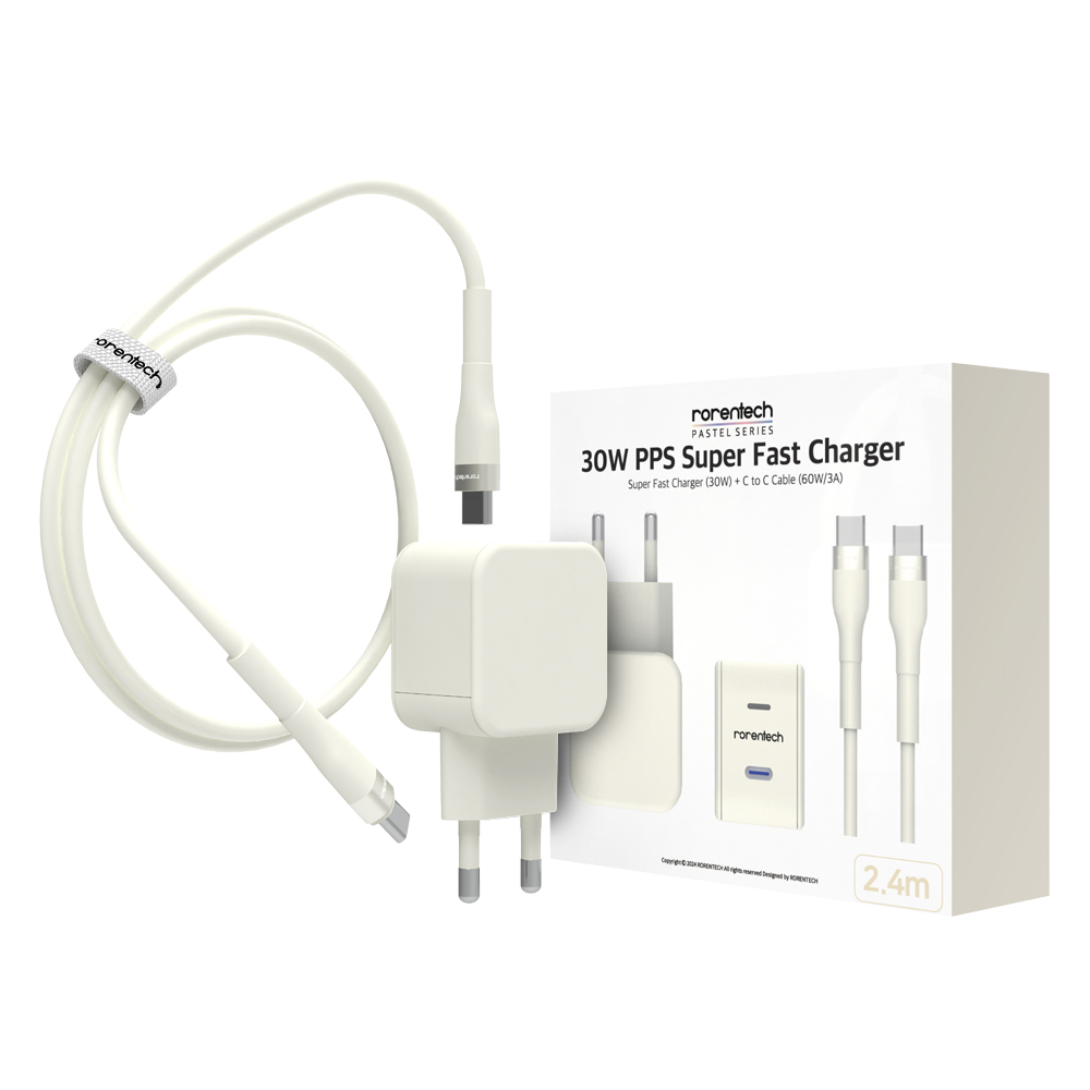 로랜텍 파스텔 PPS PD 초고속 충전기 30W + C타입 to C타입 케이블 2.4m 세트, 크림, 1세트 13,900원