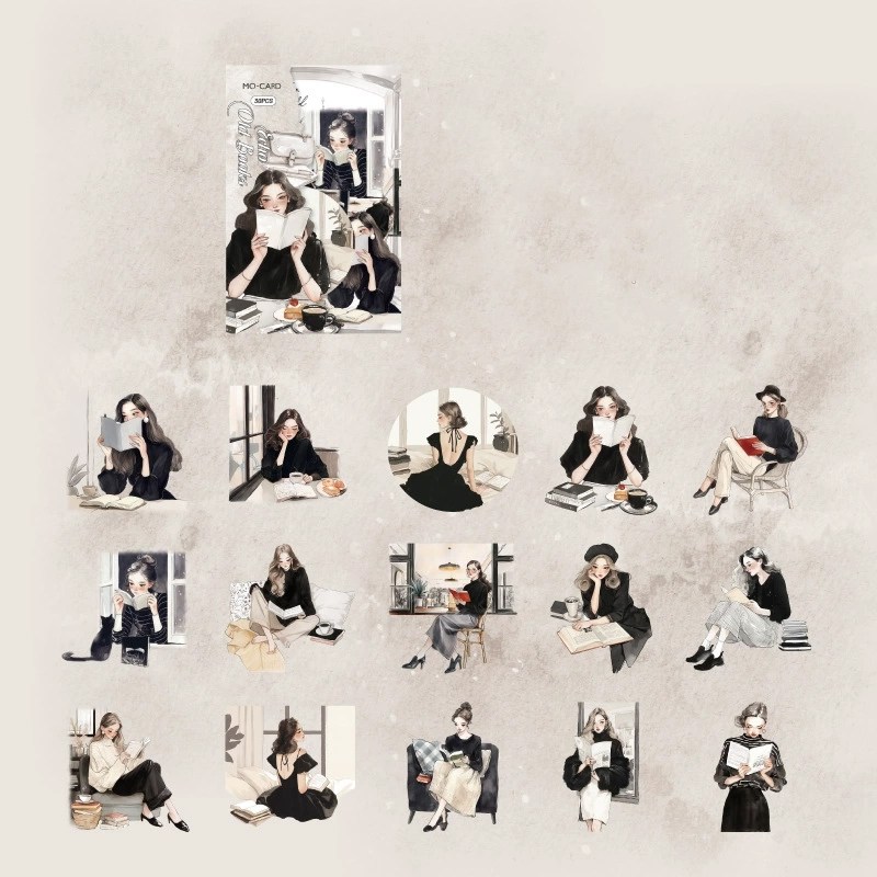 올리브파티 책읽는소녀 시리즈 감성 빈티지 인물 소녀 다꾸 스티커 30p 세트, 1개, 블랙 5,900원