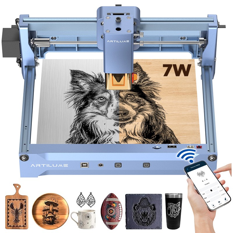 ARTILUME 7W 소형 휴대용 레이저 각인기 금속 조각기 커팅기 가죽 아크릴 목공 WIFI 앱 한글 설명서 U1 196,200원