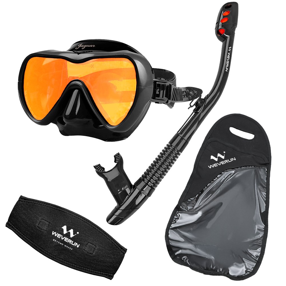 위베런 스노쿨링 마스크 재규어 스노클 세트 프리다이빙 물안경 장비 미러렌즈 자외선차단, UV 블랙 세트 38,900원