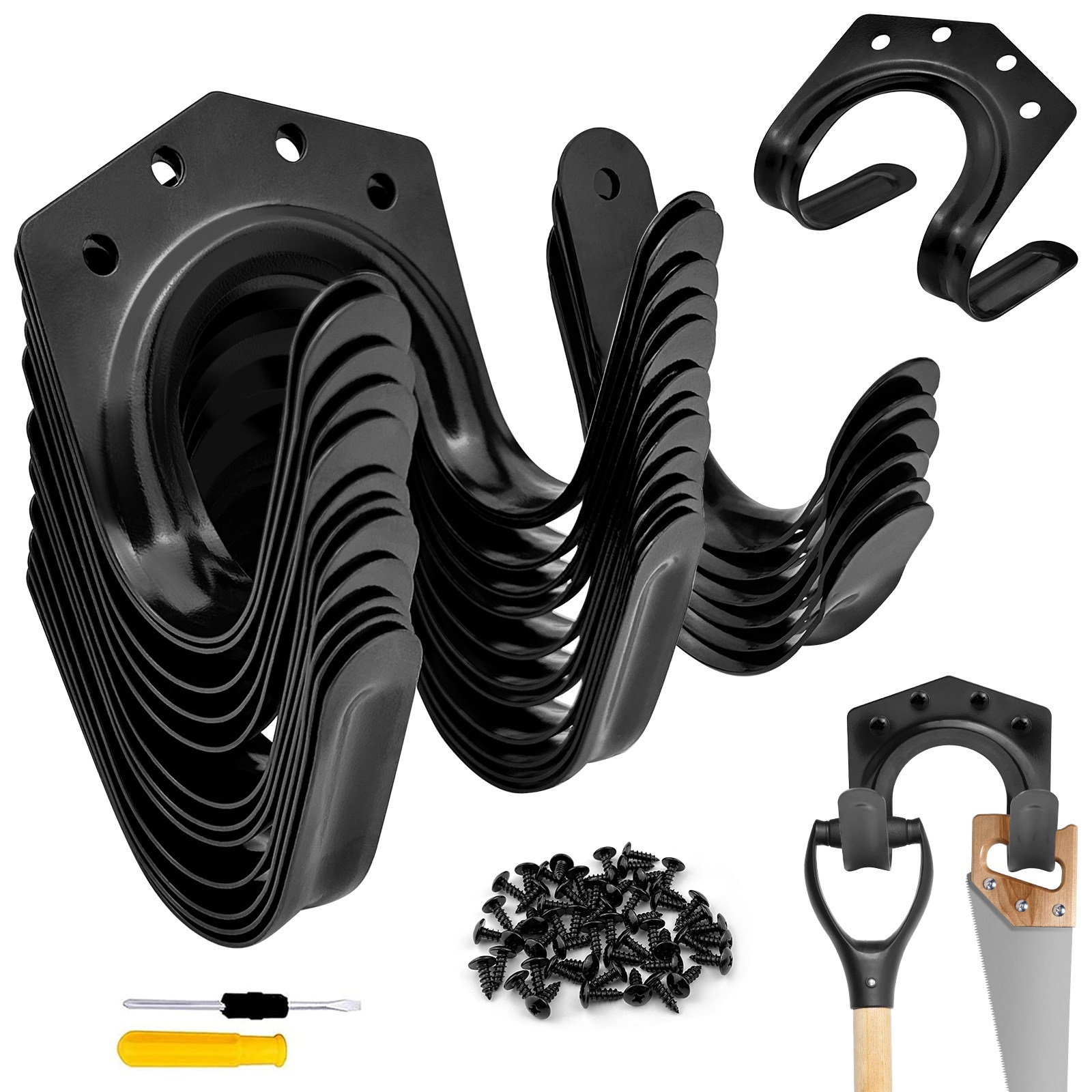 ADNEWX 18개의 공구 걸이, 벽걸이형 정원용 공구 선반, 창고 ,농장 작업용 (나사와 드라이버를 포함 ), 1세트, 검은색 26,800원