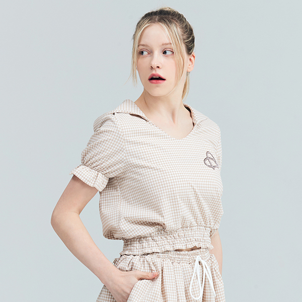 [어베이브] 골프 테니스 여성용 체크 크롭 후드 셔츠, 1개, 베이지 77,700원