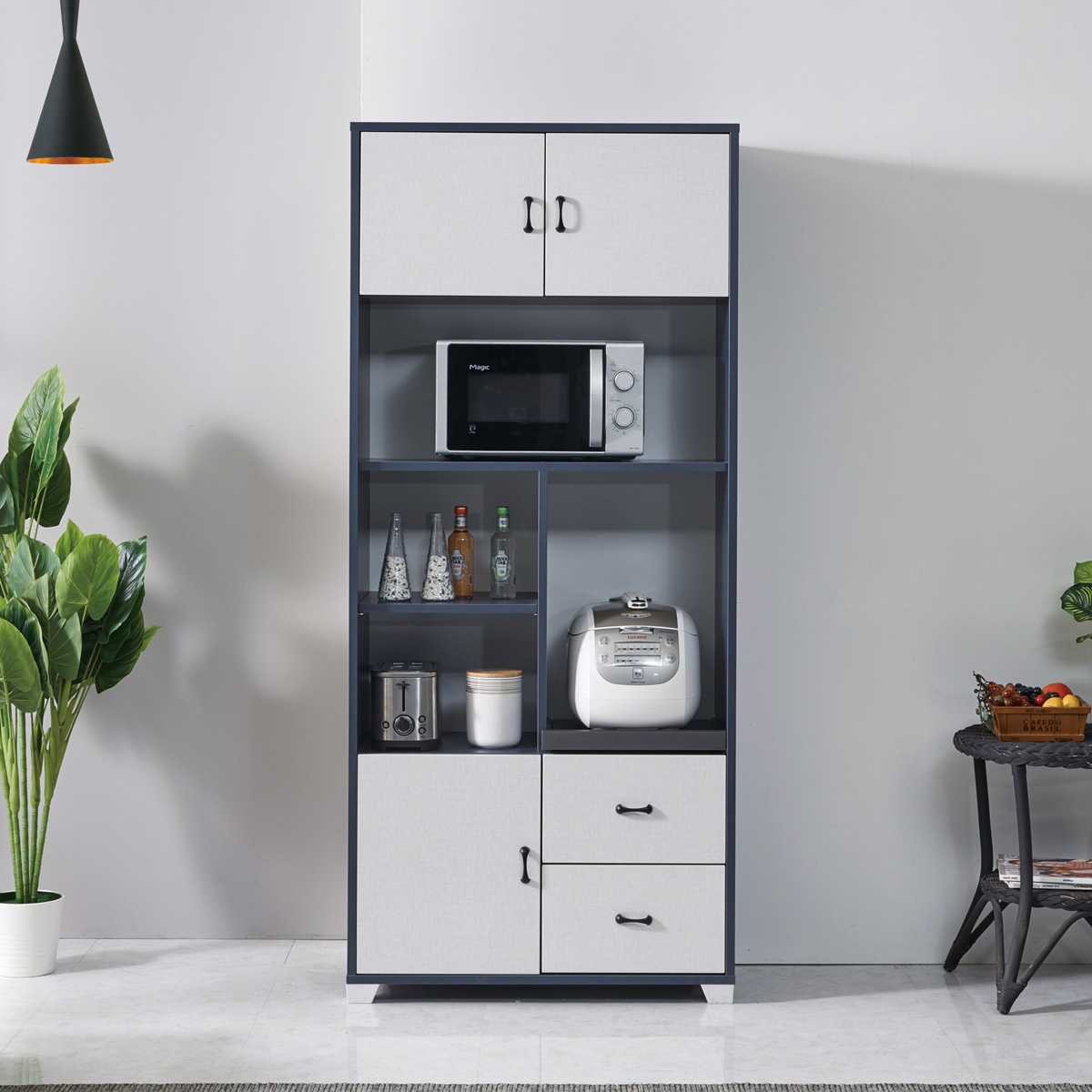 로즈퍼니처 미쉘 800 렌지대 주방수납장 전자렌지대 밥솥다이, 미쉘_네이비화이트, 5단 155,000원