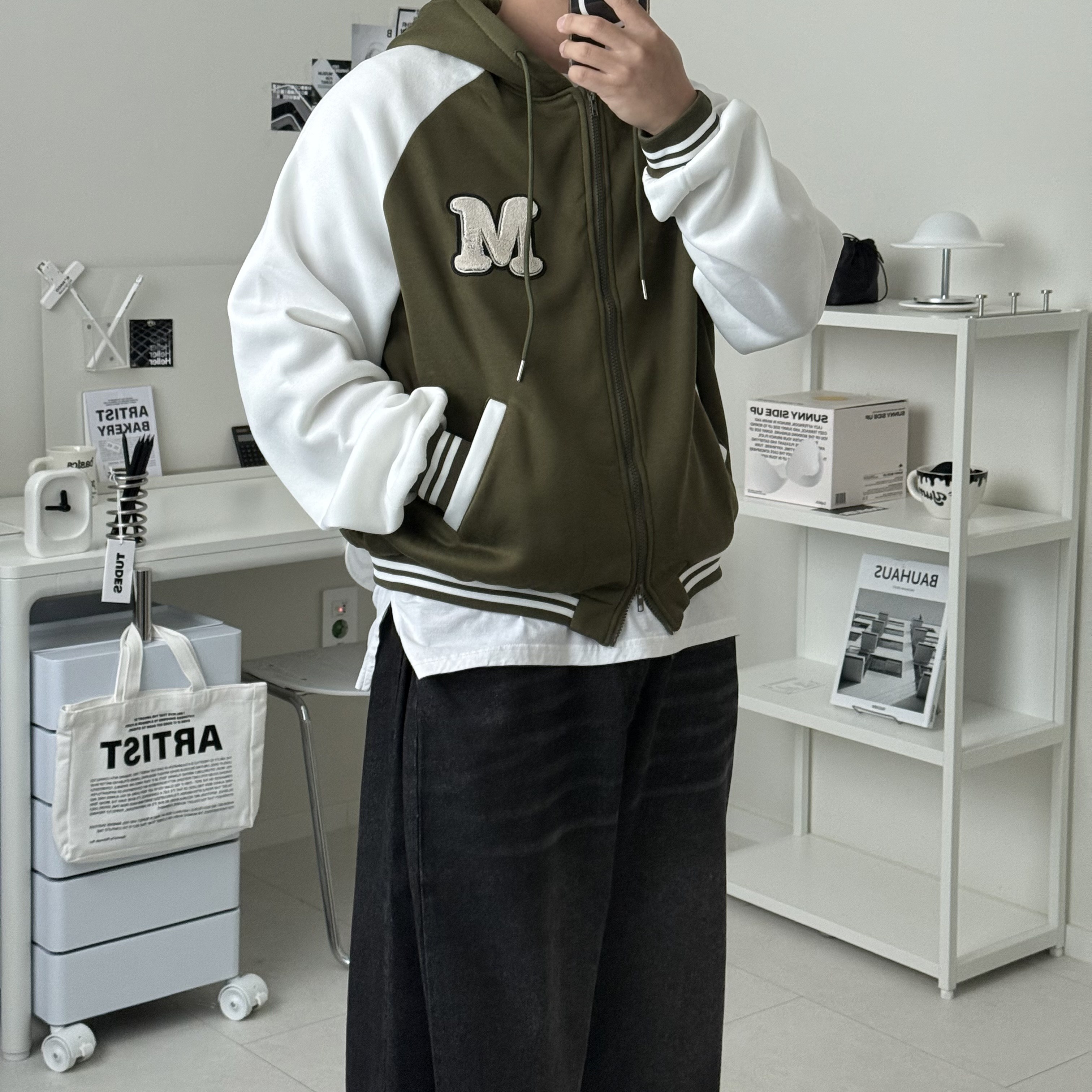 르위 기모 후드 바시티점퍼 야구잠바 겨울 배색 나그랑자켓 15,900원