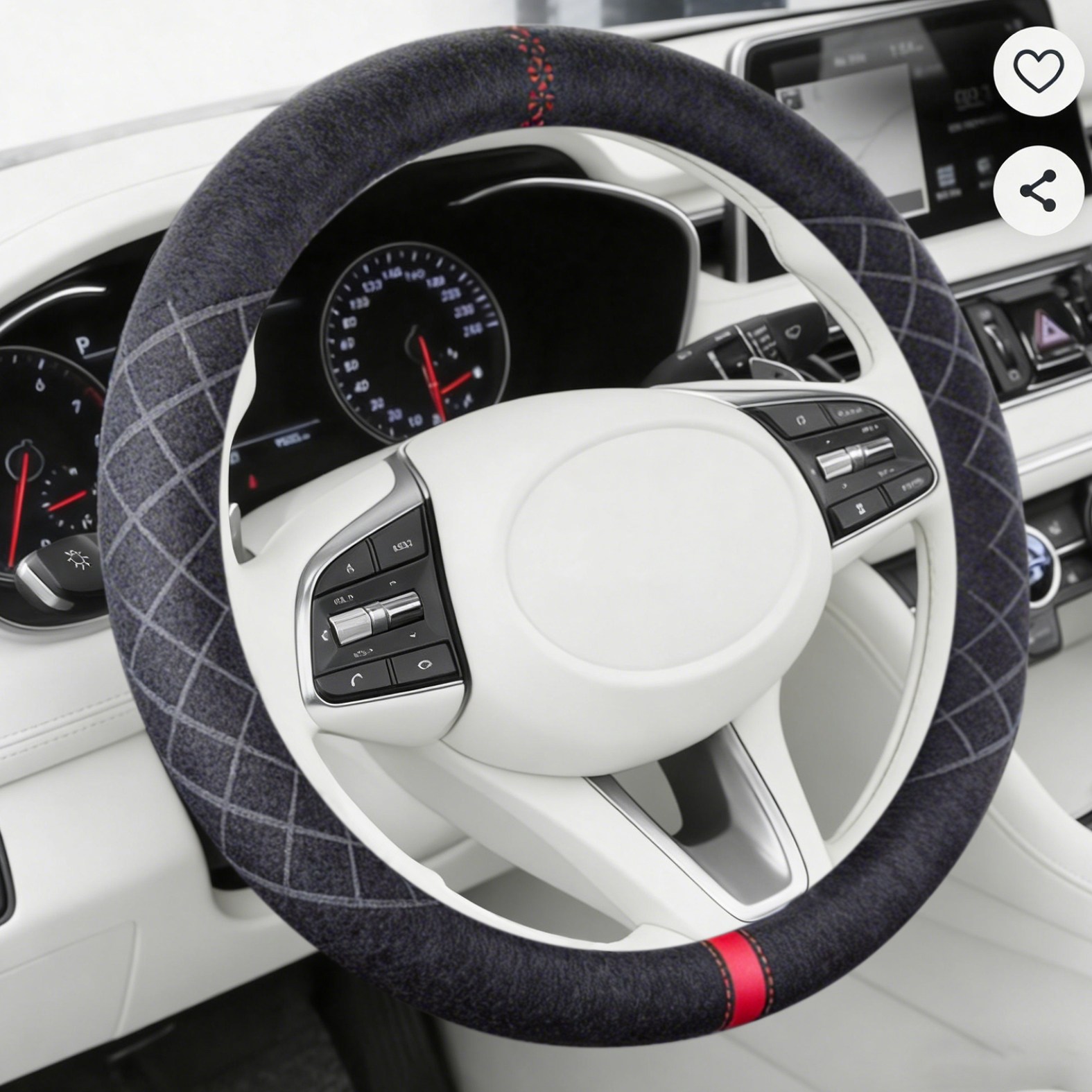 Ryusei 자동차 핸들커버 알칸타라 논슬립 원형 D컷 기아 제네시스 현대 아우디 벤츠 쉐보레 BMW 호환 R067, 블랙+빨간색 35,900원