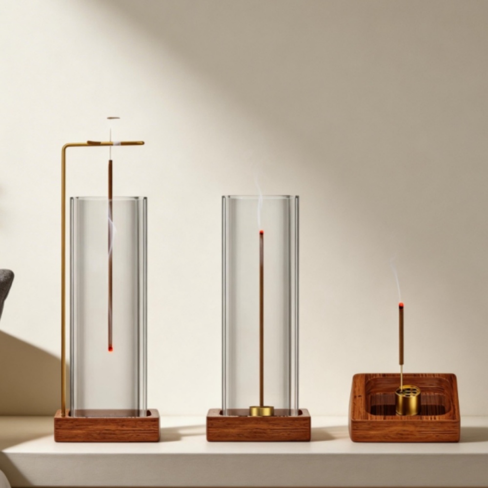 JSUSUJ 스퀘어 글라스 인센스 스틱 홀더 유리 스탠드 향꽂이 향거치대 인테리어 향받침대 향홀더 나무 받침 15,000원