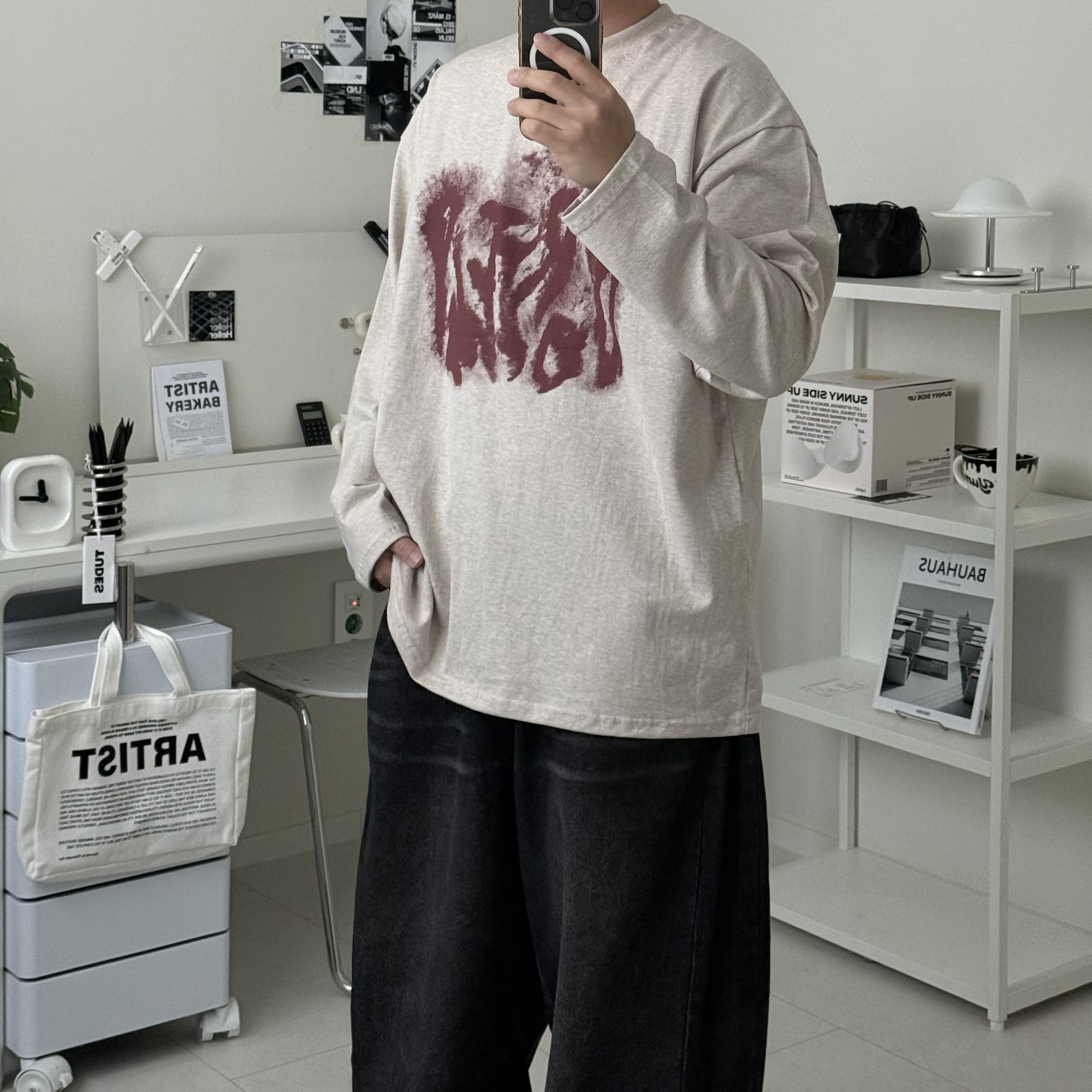 르위 오버핏 슬리브 긴팔티셔츠 레터링 빅사이즈 레이어드 빅사이즈 남녀공용 16,500원