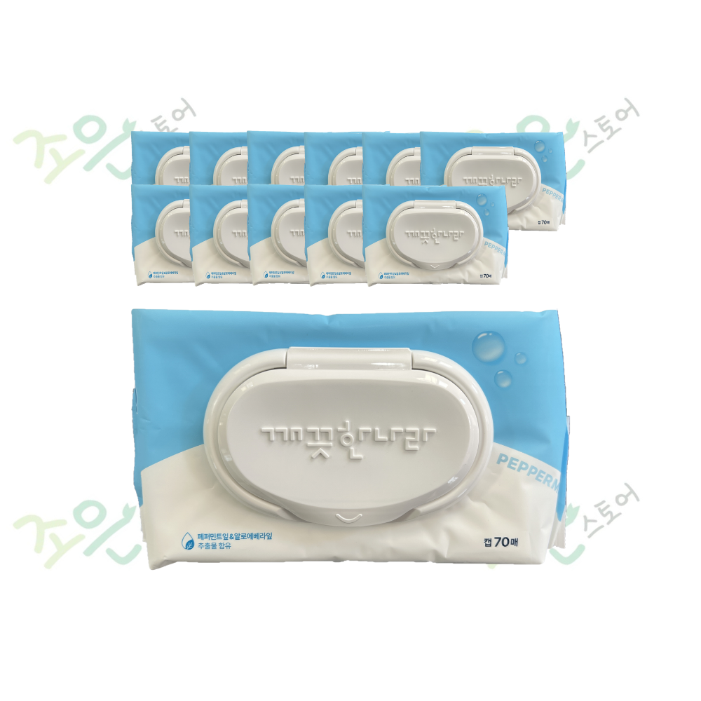 깨끗한나라 페퍼민트 블루 물티슈 캡형, 12개, 70개입, 225g 15,200원