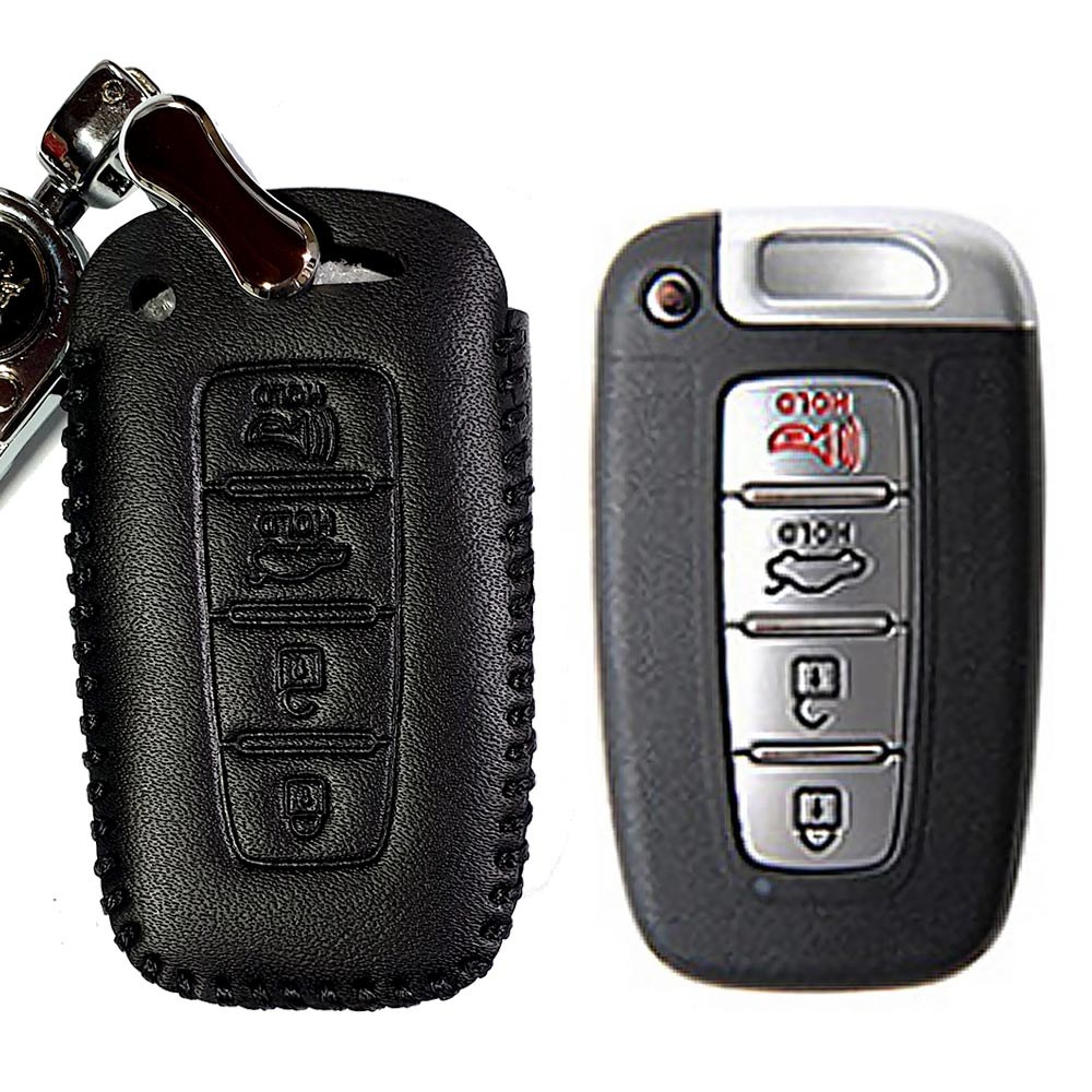 모터한 천연가죽 스마트키케이스 현대 기아 4버튼, K5 스포티지R 쏘렌토R 에쿠스 제네시스 구)모하비 HLR-102 가죽키홀더, 블랙, 단일상품 27,000원
