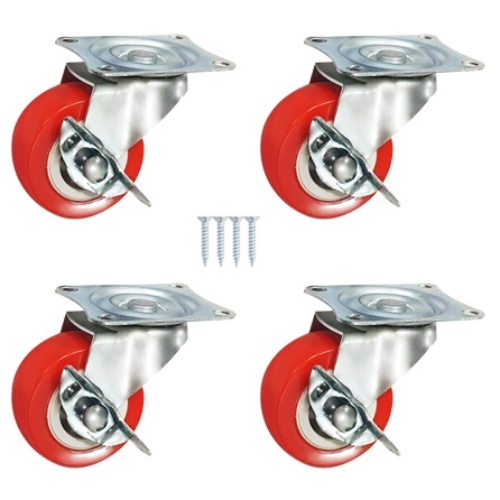 적색 PVC 캐스터 고중량 바퀴 2인치 회전 브레이크형, 4개 9,500원