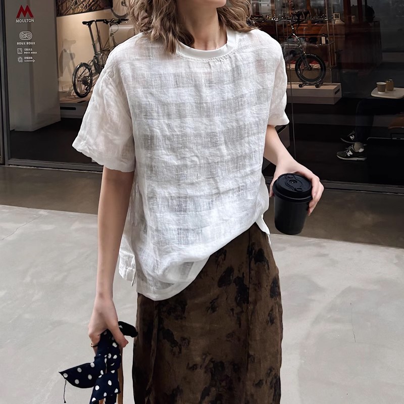 퀸앤조이 린넨의 계절 소라엘 라운드넥 풀오버 반팔 티블라우스 69,800원