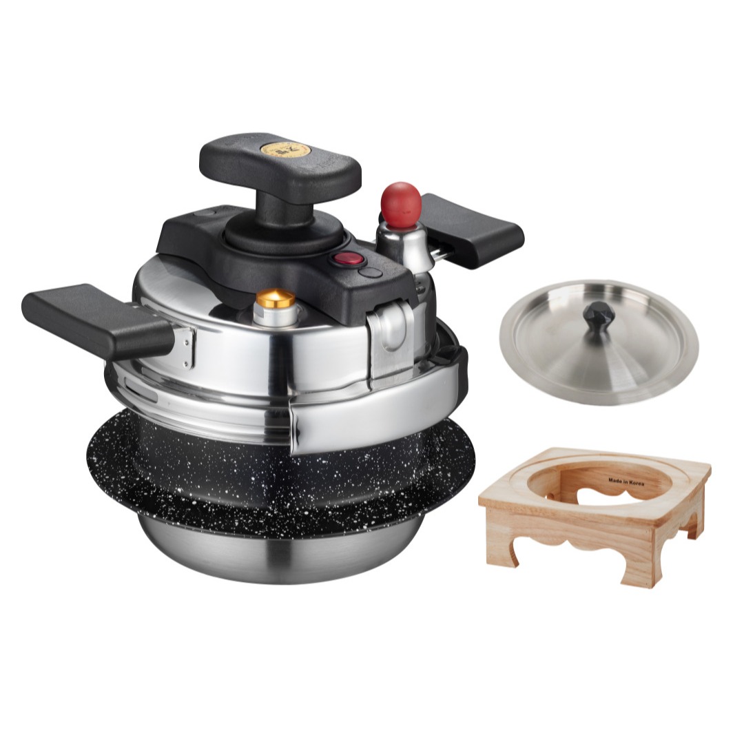 굿밥 1인용 2인용 압력솥 누룽지 미니 압력밥솥 가스레인지 인덕션 하이라이트 소형 압력밥솥 빠른 조리, 1세트, 굿밥 2인용 코팅 압력솥+나무받침+스테인리스 뚜껑, 1.1L 112,000원