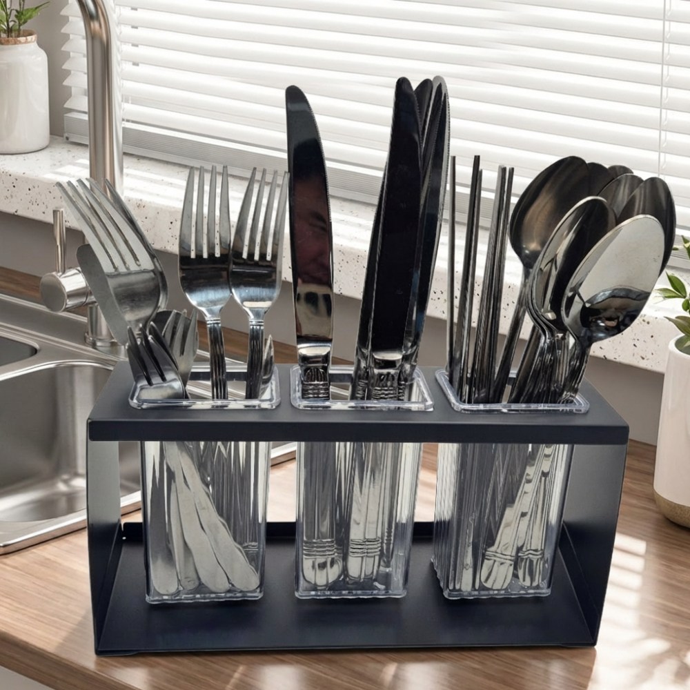 2DRAGON 물빠짐 수저통 주방 수저정리함 3칸, 1개, DRA_그레이 3칸 17,500원