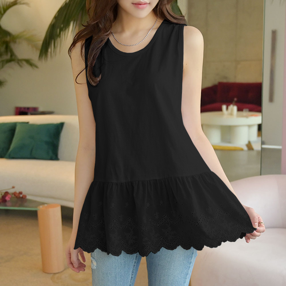 데일리앤 허그 레이어드 프릴 레이스 롱나시 민소매티 14,800원