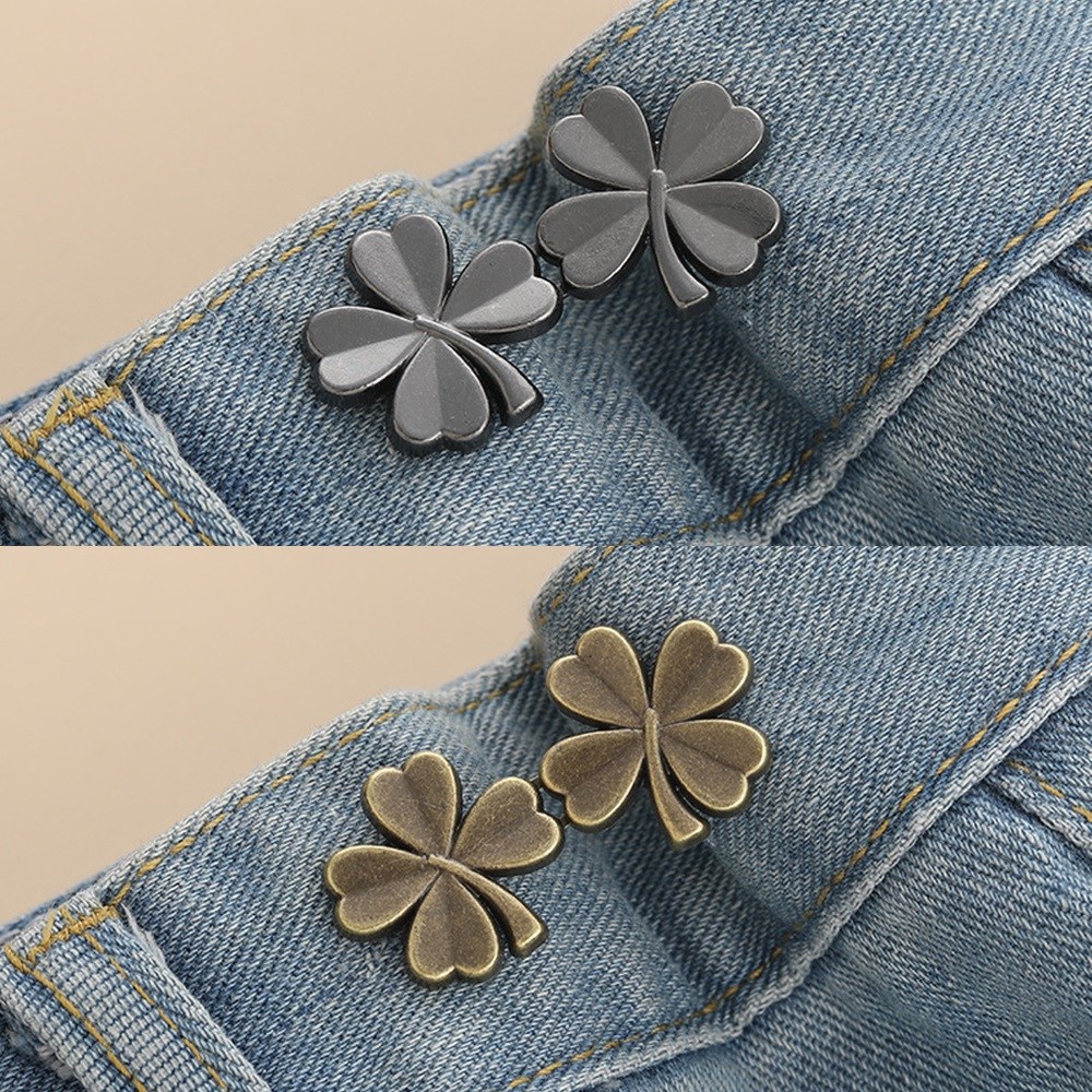 1+1 네잎클로버 허리 줄이기 매직 요술 단추 후크 조절 버클 고리 셀프 수선, 1개, 블랙+앤틱골드 4,900원