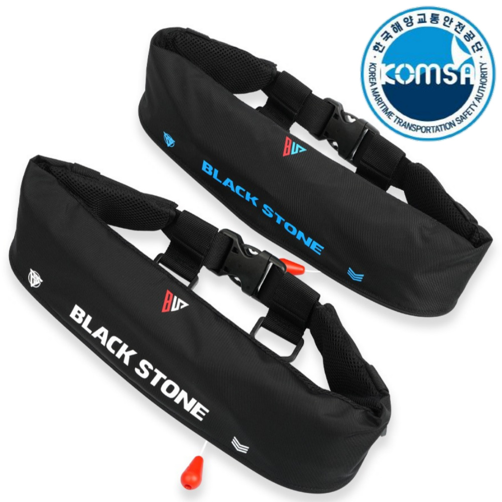 블랙스톤 허리벨트형 자동팽창식 구명조끼 형식승인 해양수산부 KOMSA 콤사 착용성향상형 선상낚시 배낚시 갯바위 바다낚시, 현재가 87,000원
