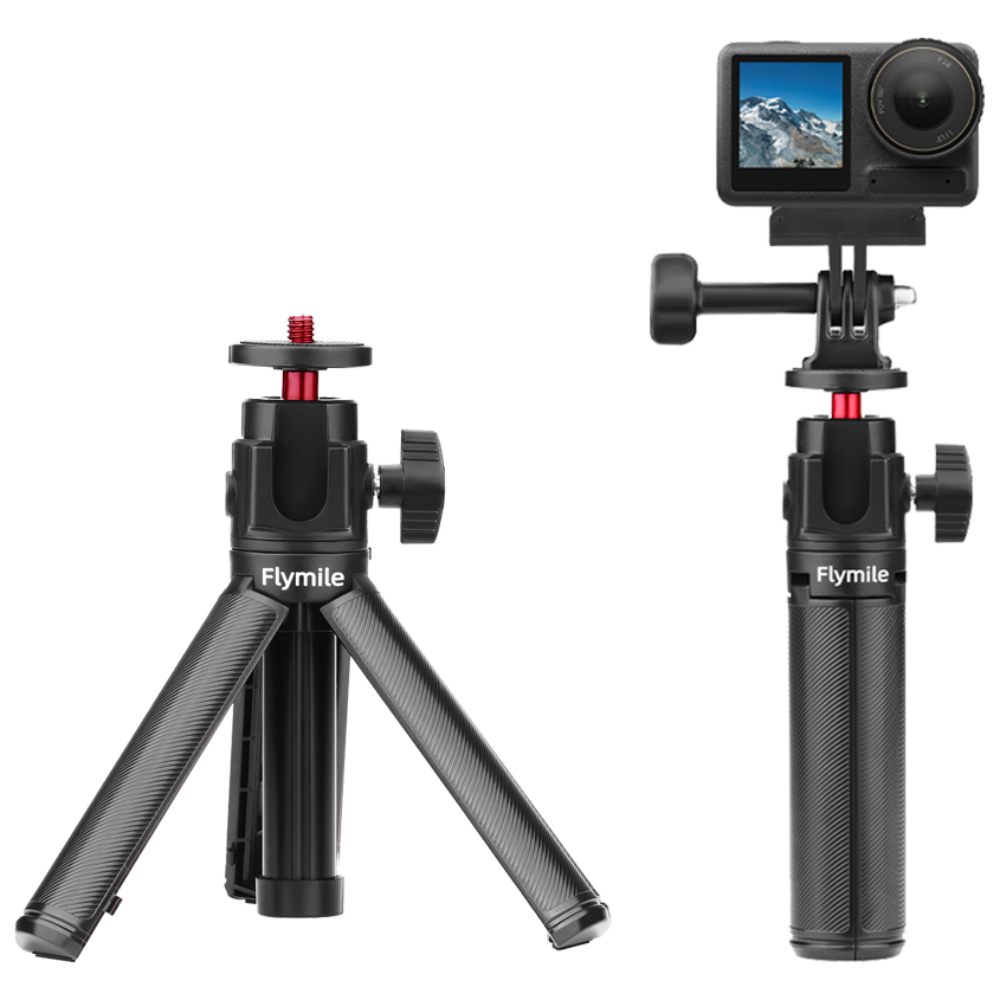 FLYMILE 액션캠 일체형 미니 삼각대 고프로13 DJI 포켓3 액션5/6 osmo 360 인스타360 X5/X4 호환 360도 볼헤드 콜드슈 확장 높이조절 안정 지지대, 1개, tripod 17,500원