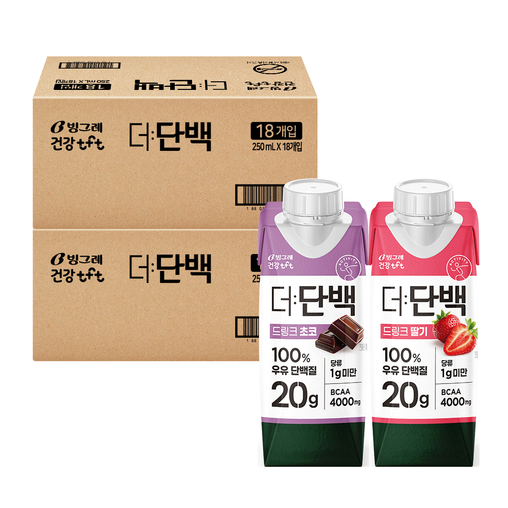 빙그레 더단백 드링크 프로틴음료 2종 혼합(초코18+딸기18) 총 36개 45,900원