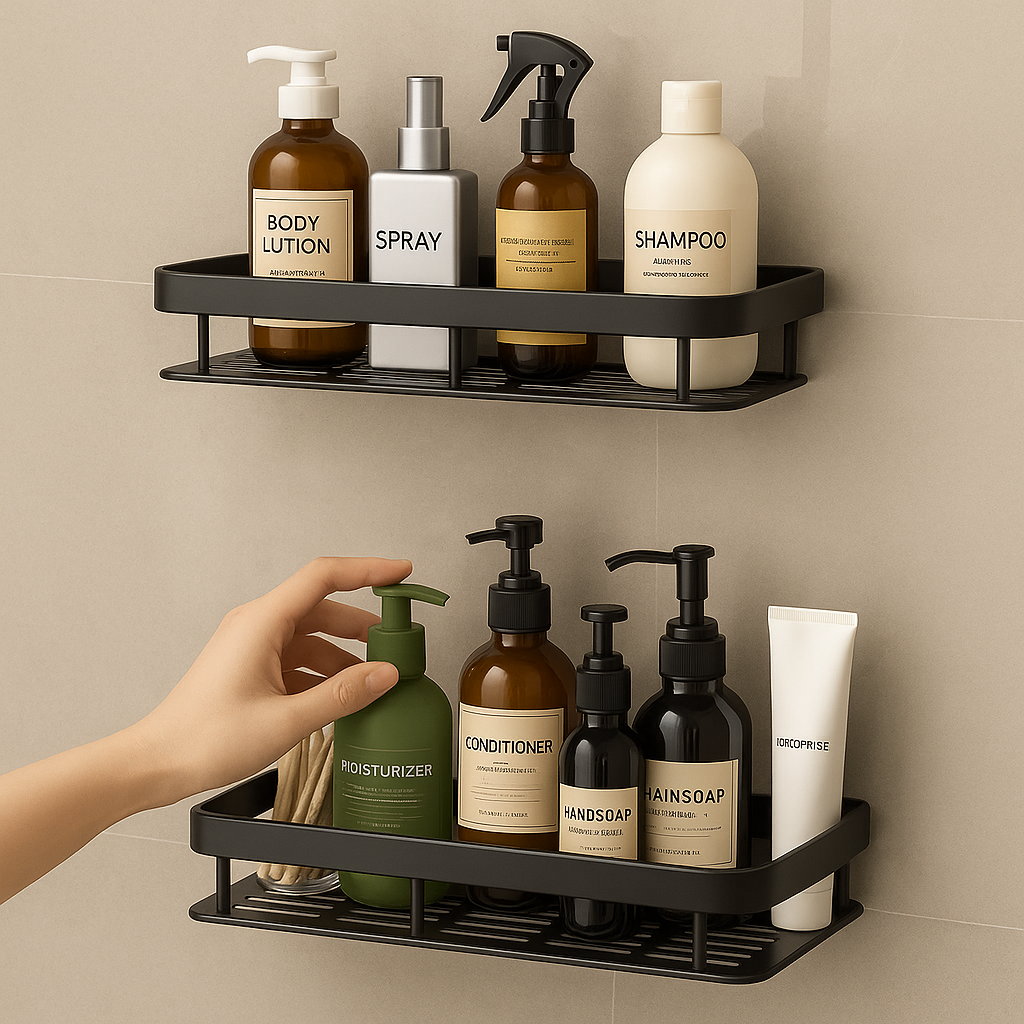 아우리온 강력고정 무타공 욕실 선반, 2개입, 블랙 17,100원