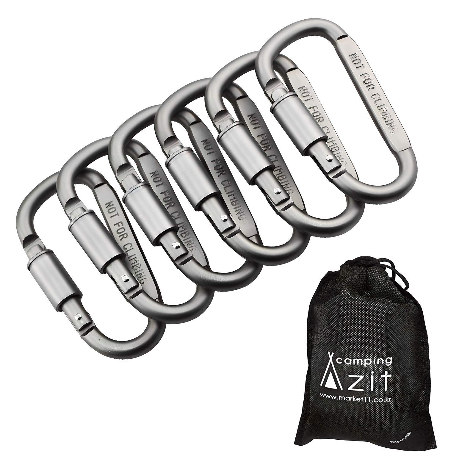 D형 두랄루민 락 카라비너 6p + 보관용 주머니 세트, 메탈그레이 4,310원