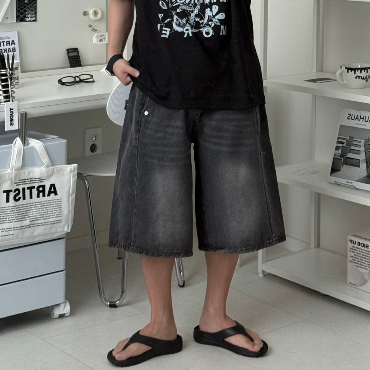 르위 버뮤다 와이드 밴딩 청반바지 하프 데님 팬츠 데일리 반바지 29,000원