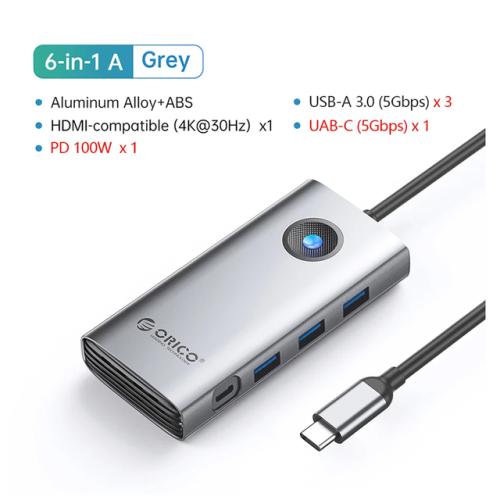 ORICO 맥북 PC 노트북용 USB 3.0 허브 도킹 스테이션 C타입 분배기 멀티 포트 OTG RJ45 HDMI 4K 어댑터 액세서리 PD100W 35,360원