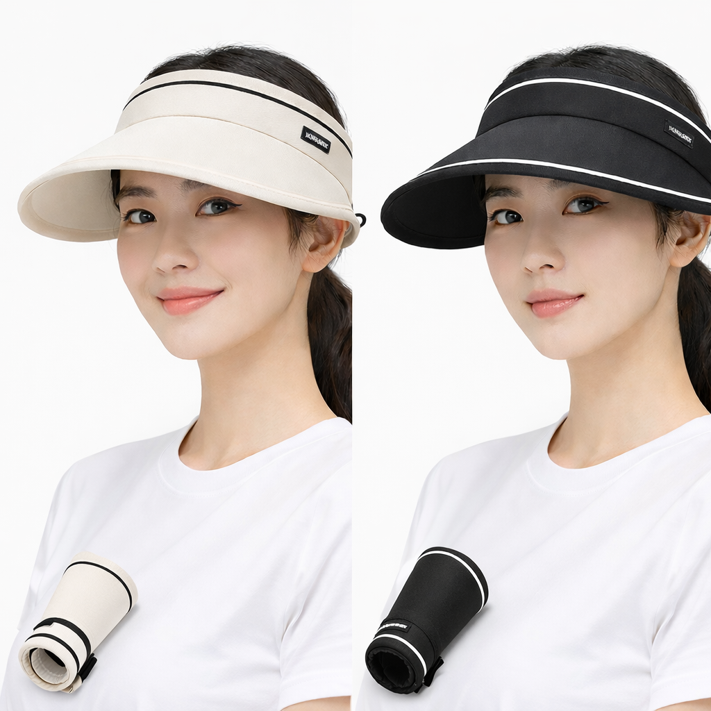 자외선차단 휴대용 돌돌이 와이드 썬캡 블랙+아이보리 1세트 16,500원
