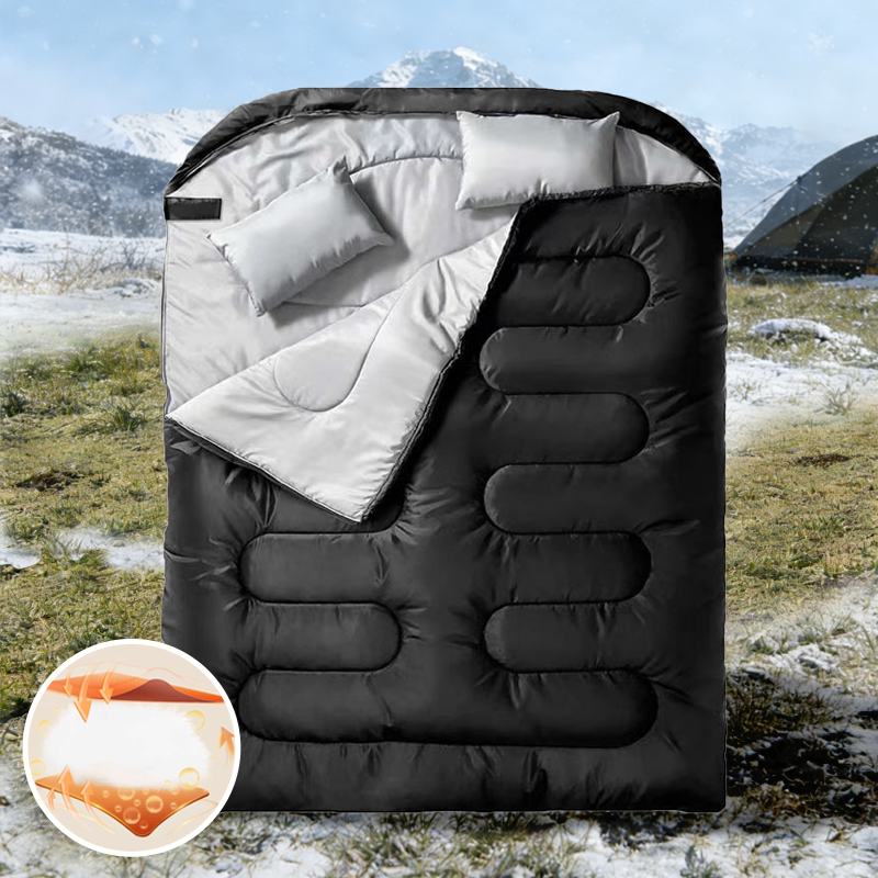 2인 침낭 커플 침낭 캠핑용품 가을 겨울 동계 사계절 방수 경량 백패킹 3000G 캠핑 차박 침낭,베개 2개포함 + 수납가방 47,600원