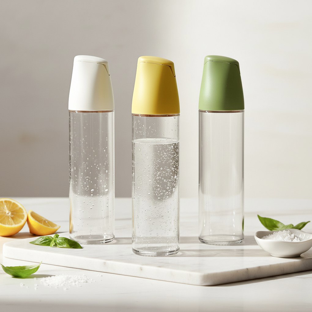 일상가 세척하기쉬운 심플 자동개폐 원형 글라스 유리 오일병 디스펜서 아이보리+옐로우+그린, 1개, 500ml 24,700원