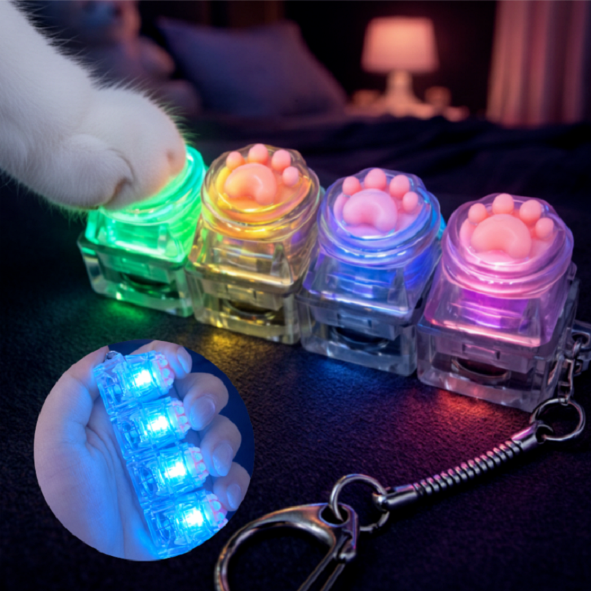 키캡하우스 LED 고양이 발바닥 키캡 키링 딸깍이 피젯토이, 1개, 투명 4구 직선형 10,000원