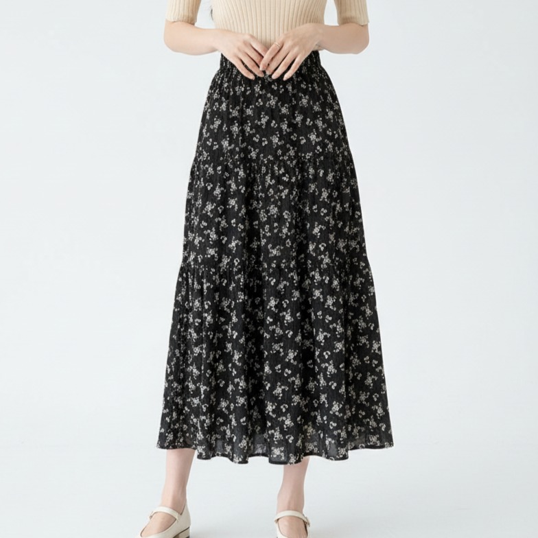 마켓피아 여성용 봄여름 플라워 플리츠 밴딩 롱 스커트 13,090원
