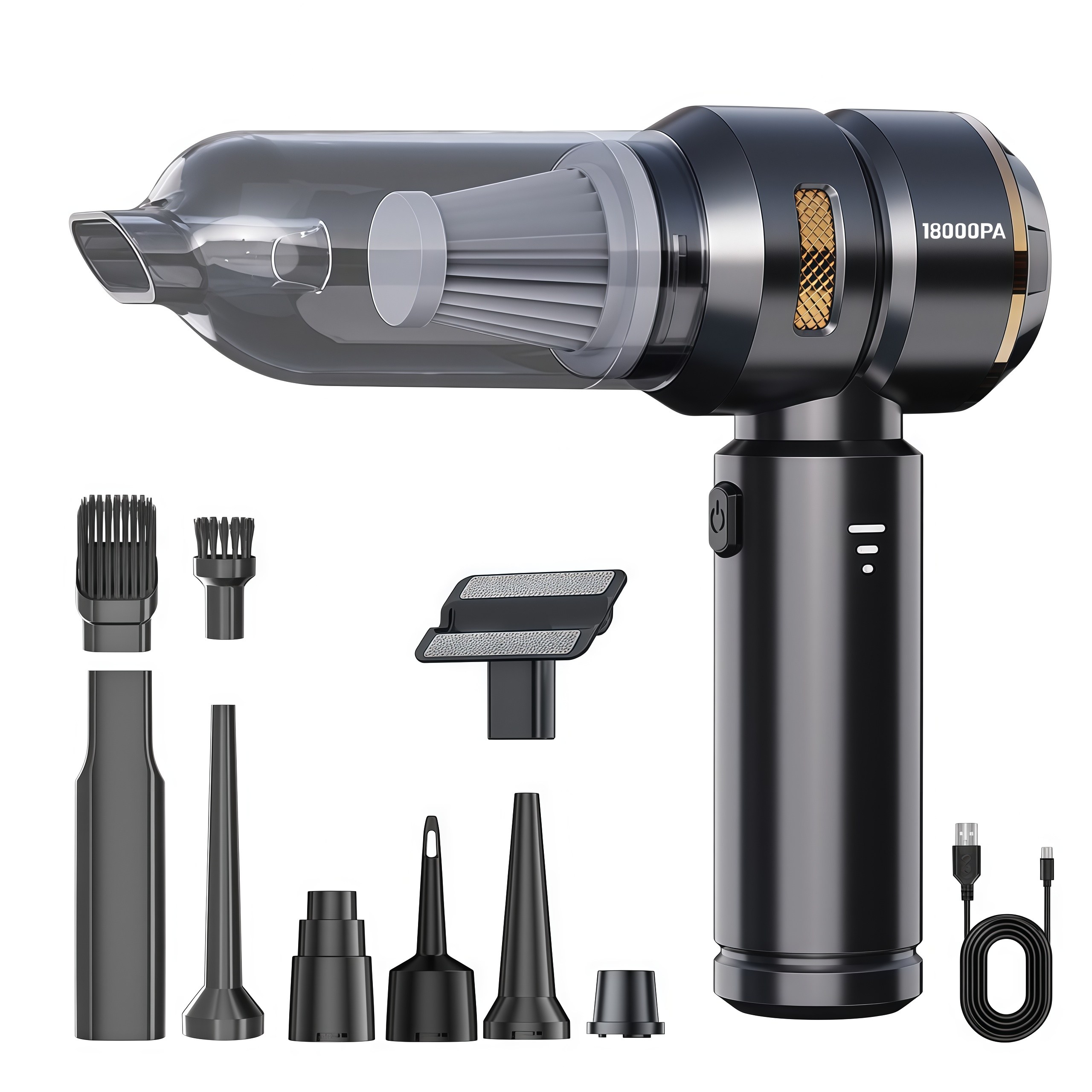 핸디청소기 무선청소기 미니청소기 차량아웃도어2in1흡/취 일체형 브러쉬리스모터18000Pa Type-C, 블랙, HL-121 73,800원