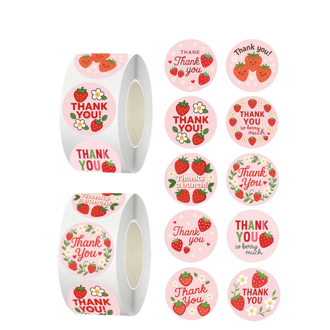 딸기 땡큐 감사스티커 답례품 선물포장 롤 스티커 500p, 2롤 9,600원