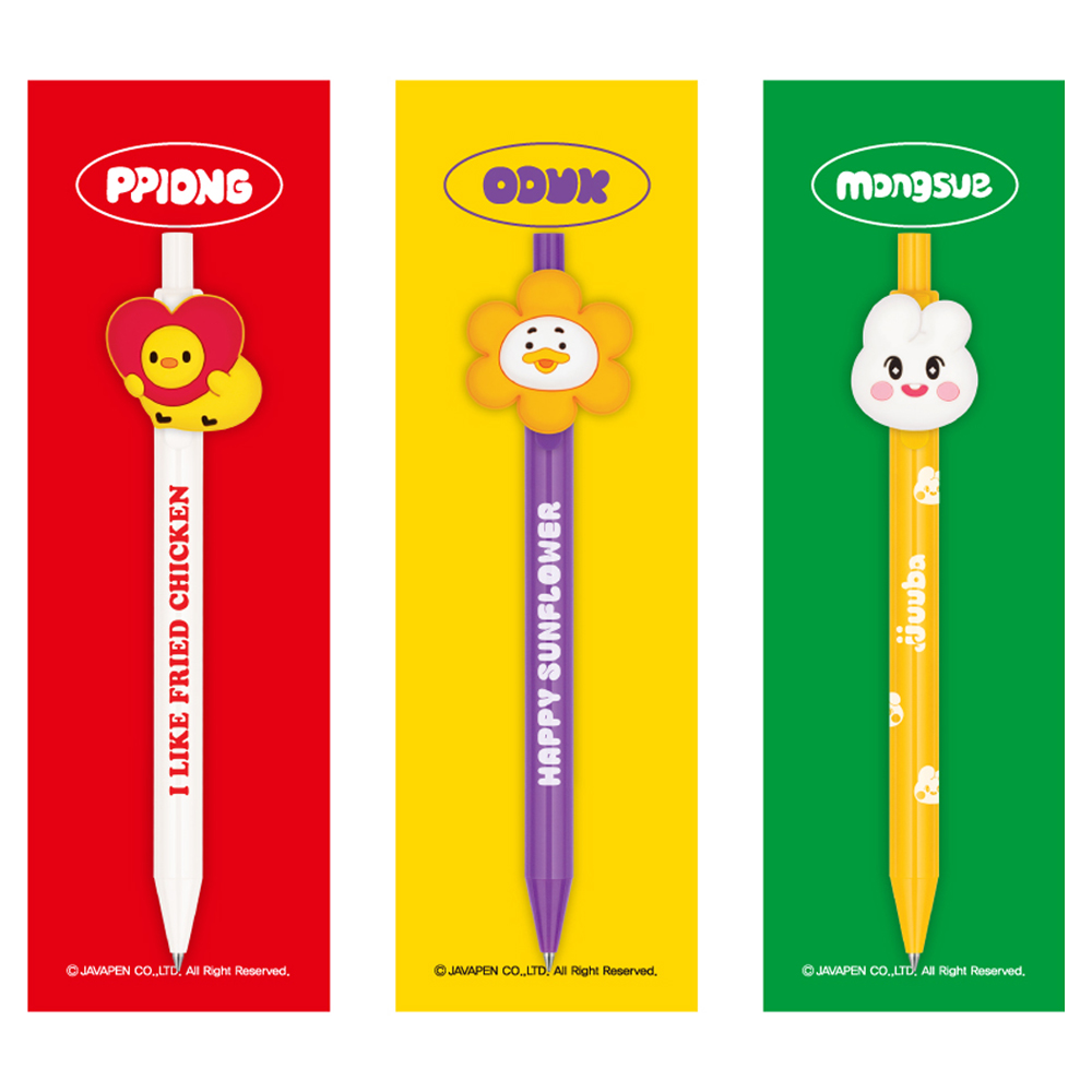 자바펜 쭈바 마스코트 볼펜 0.5mm 3종 세트, 오덕, 삐옹이, 몽슈, 1세트 7,200원
