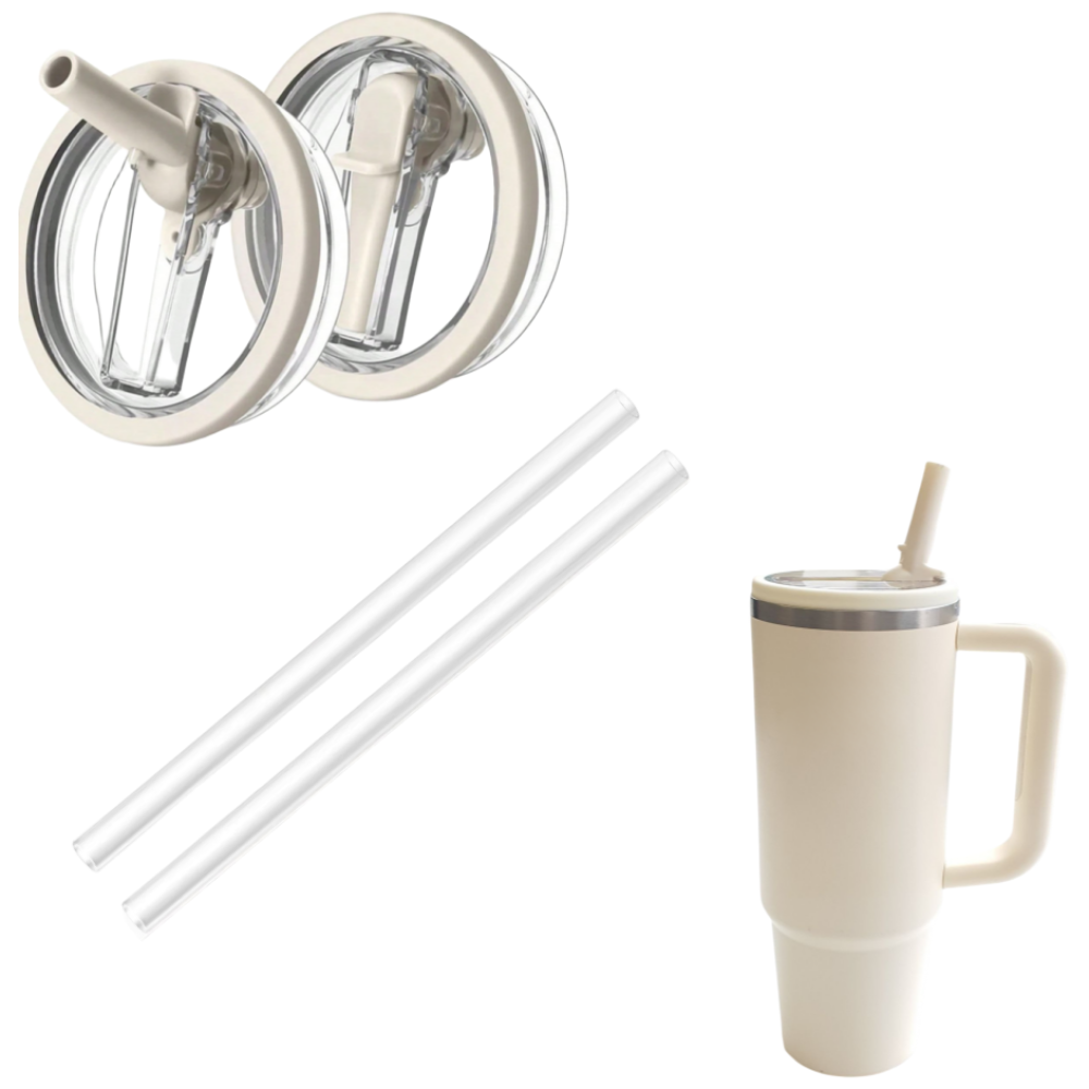 WAP 스탠리 텀블러 뚜껑 40oz 1.18L 스탠리 호환 빨대 세트 플립 밀폐, 2세트, 크림 7,900원