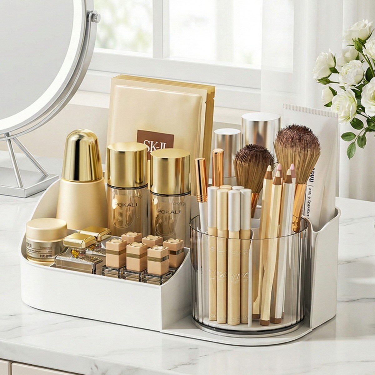 대경마켓 360도 회전 브러시꽂이 화장대 정리함, 1개, 화이트 13,700원